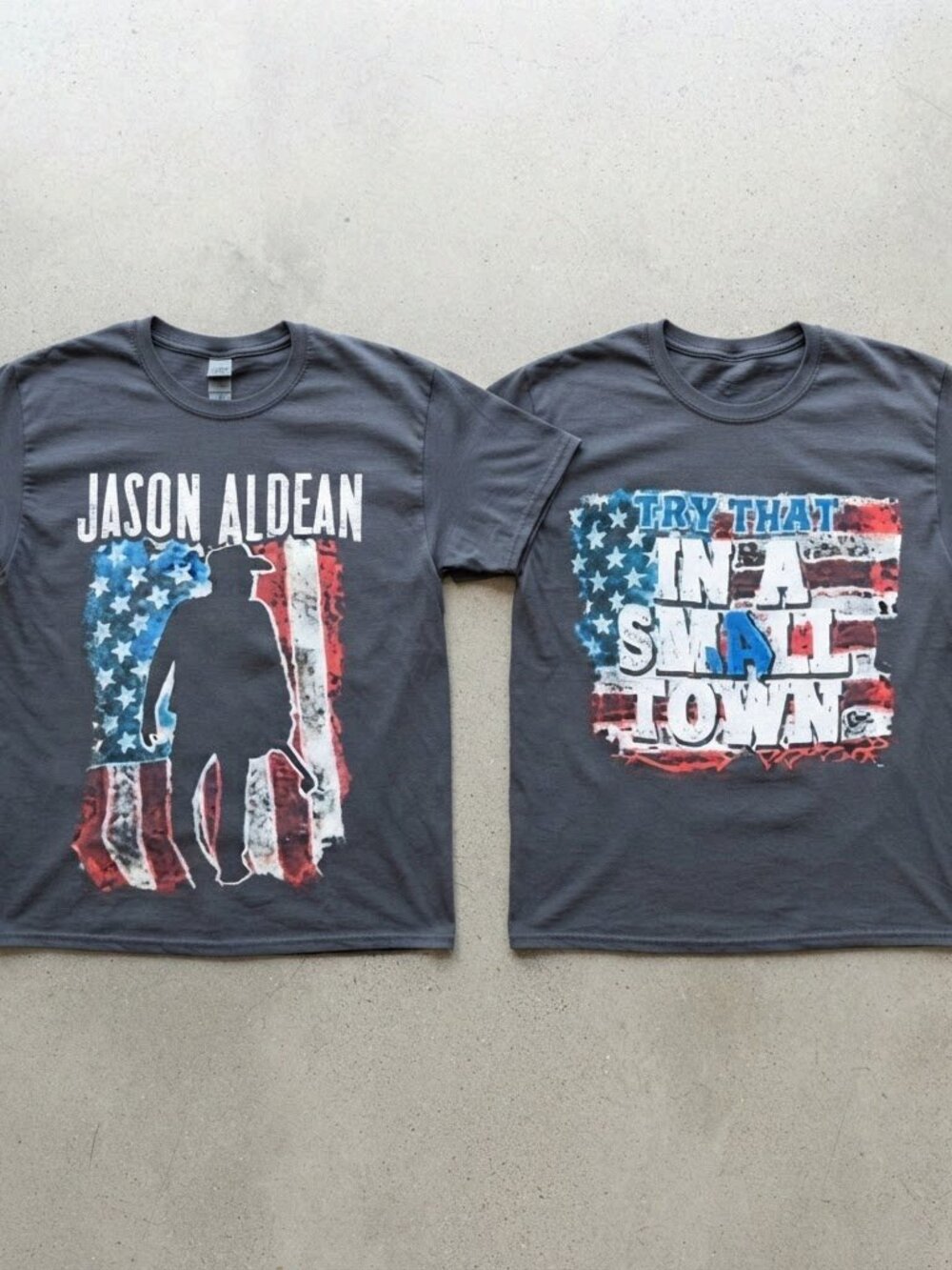 Jason Aldean Try That In A Small Town American Flag Grey T-Shirt S-4XL